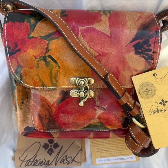 Patricia Nash Leather Leandra Flap Crossbody Multi Floral Spring - Picture 2 of 15